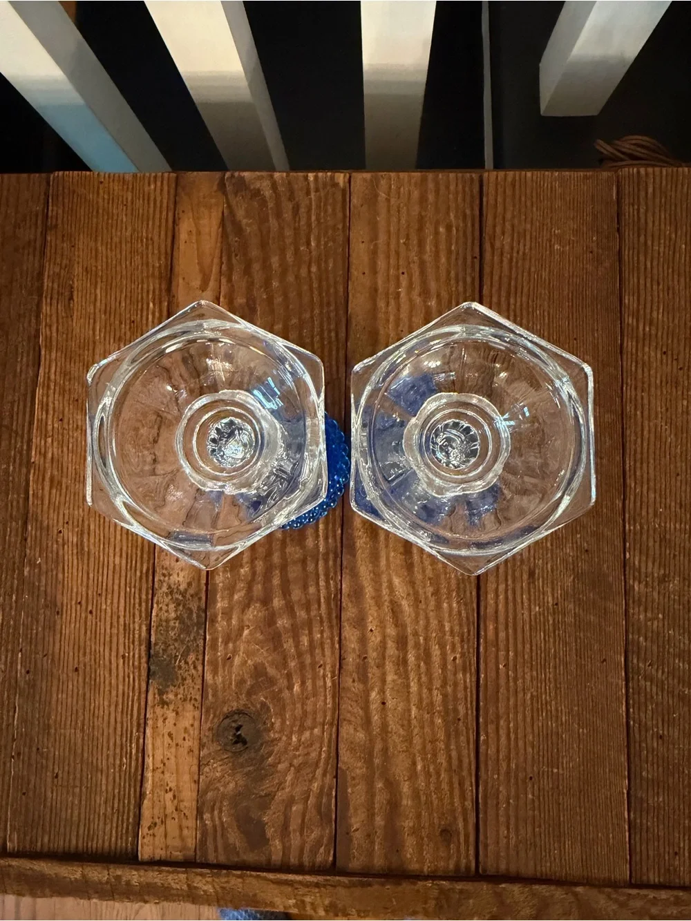 Pair of vintage HOMCO Blue Hobnail Glass Candle Holders with Clear Base